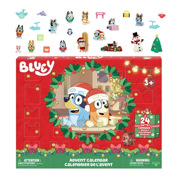 Bluey's Advent Calendar, Find 4 Mini Figures, 12 Other Accessories, and More Behind 24 Windows, Ages 3+