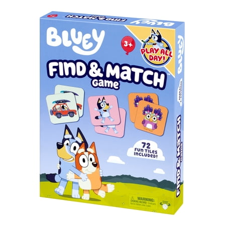 Bluey Find & Match Game, A Fun Tile-matching Game with 72 Character Tiles, Perfect for 2-4 Players Ages 3+