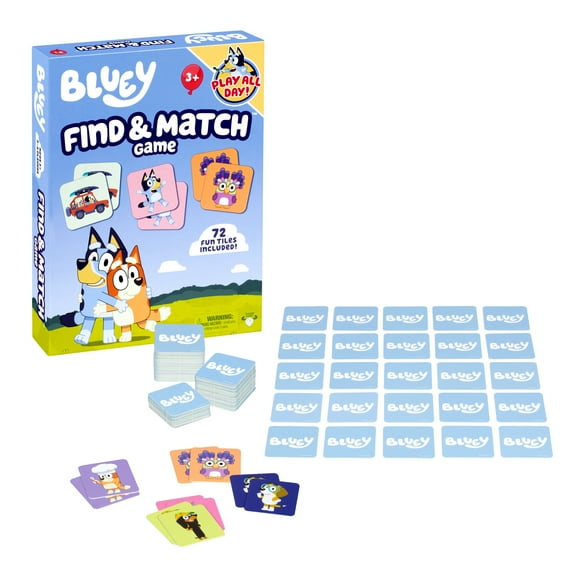 Bluey Find & Match Game, A Fun Tile-matching Game with 72 Character Tiles, Perfect for 2-4 Players Ages 3+