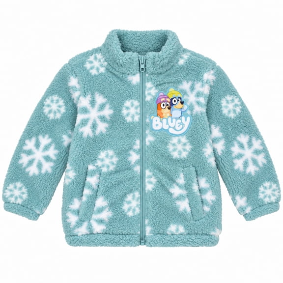 Bluey Toddler Sherpa Full-Zip Jacket, Snowflake Print, Light Aqua