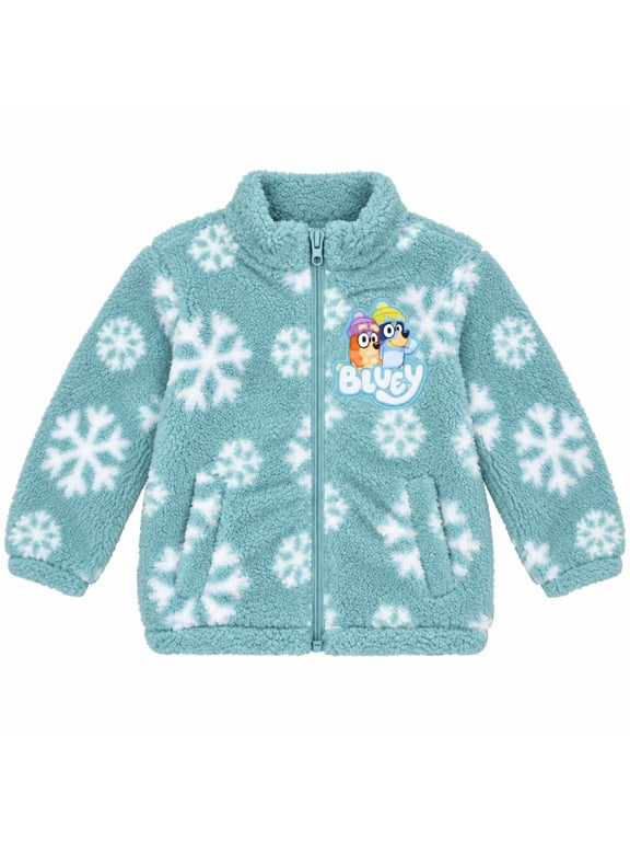 Toddler Sherpa Full-Zip Jacket, Snowflake Print, Light Aqua