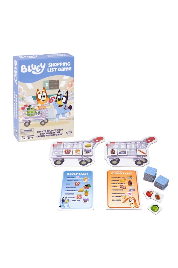 Shopping List Game, Join Bluey, Bingo, Bandit & Chilli On a Fun Supermarket Adventure, Race To Fill Your Trolley In This Fun Memory and Matching Game, 2-4 players, Ages 3+
