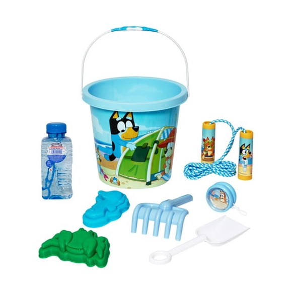 Little Kids Bluey Summer Fun Set. Bluey 7PC Beach Bucket. Ages 3 & Up