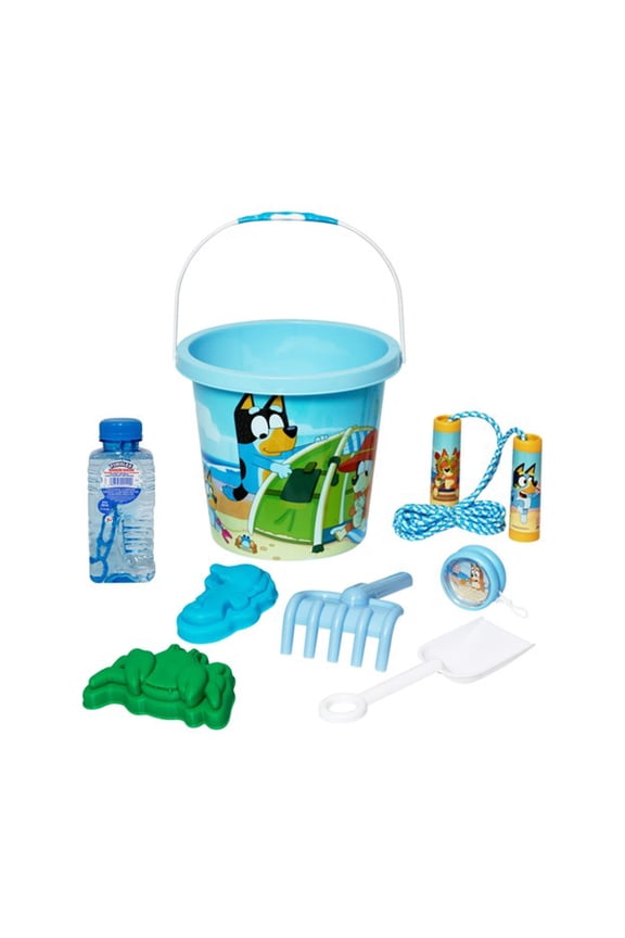 Little Kids Bluey Summer Fun Set. Bluey 7PC Beach Bucket. Ages 3 & Up