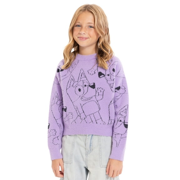 Bluey Girls Graphic Eyelash Knit Glitter Sweater, Sizes 4-16