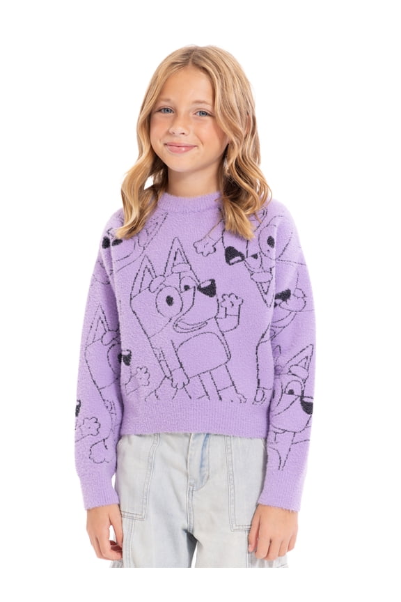 Bluey Girls Graphic Eyelash Knit Glitter Sweater, Sizes 4-16