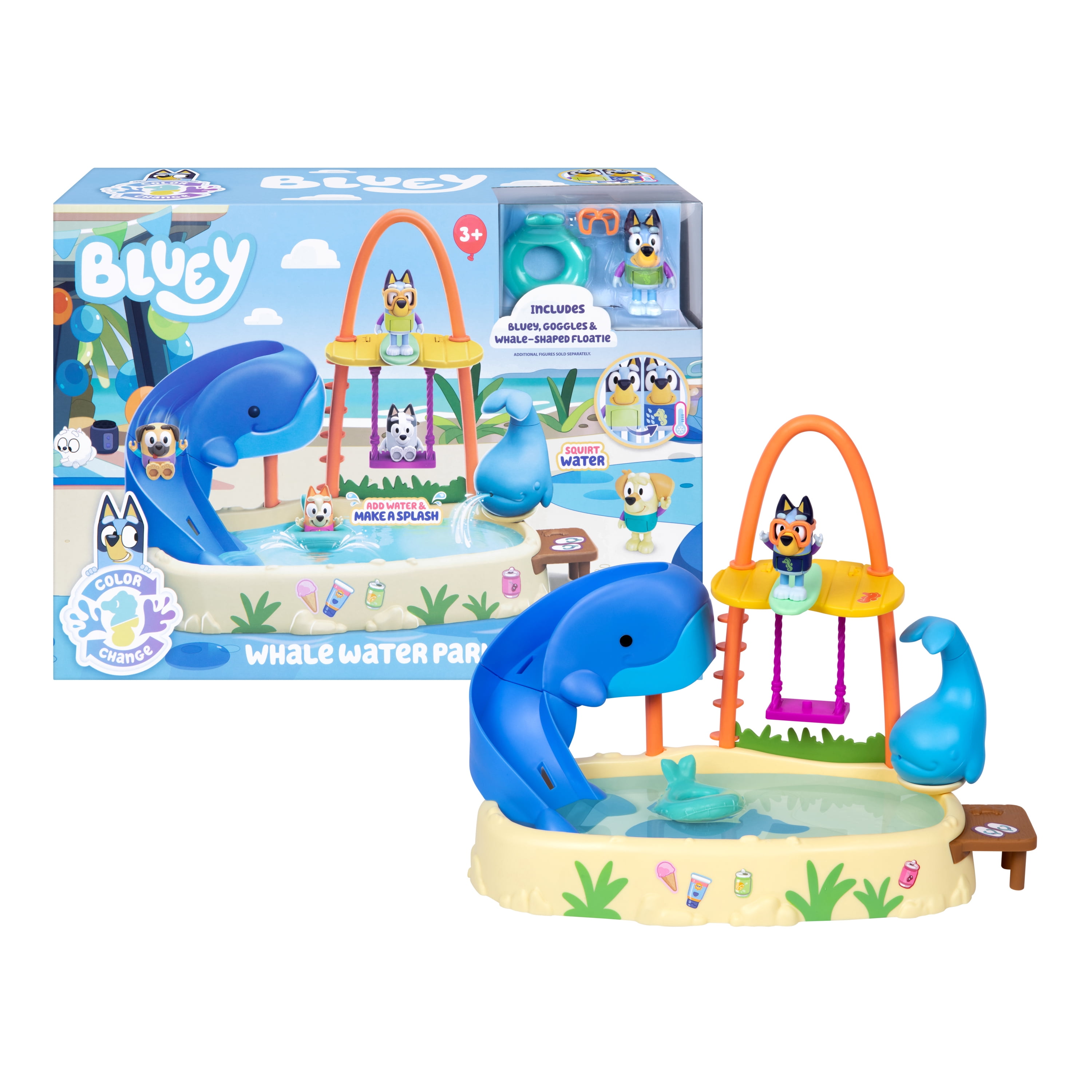 Bluey Whale Water Park Playset, Slide Down The Whale Slide, Includes Color Change Bluey Figure, Ages 3+