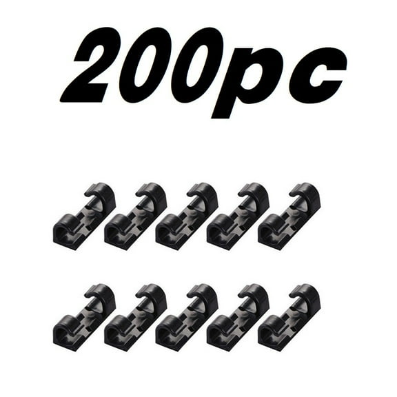 HOARBOEG 200pc Self Adhesive Cable Management Clips Desktop Cable Organizer Fixing Clamp Black