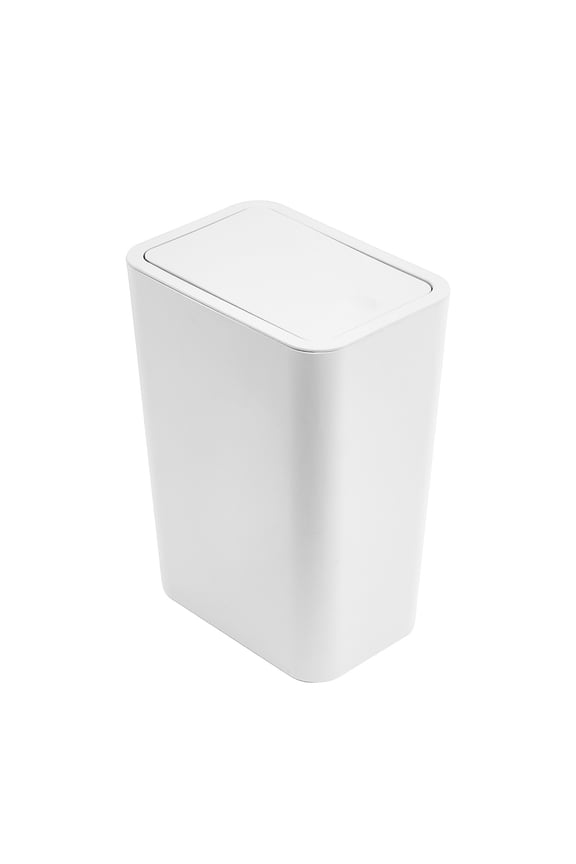 Small Bathroom Can with Lid Soft Close, 13.2x8.85x6.3in Popup Lid Garbage Can with Press Lid, Step Pedal, Slim Wastebasket for Toilet, Bedroom, White