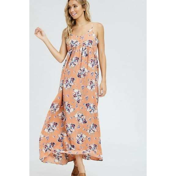 BLUSHING HEART Floral V-Neck Spaghetti Strap Maxi Length Sun Dress
