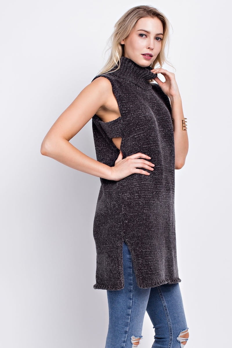 Black Sleeveless Turtleneck Knit Blouse BCES-252012 - Eboli