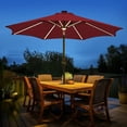 thumbnail image 1 of BLUU MAPLE 9 FT Outdoor Solar Patio Umbrella LED Table Umbrellas with 16 LED Strip Lights & Hub Light, Aluminum Frame, 3 YEARS Fade Resistance & UV Protection Olefin Fabric (Red), 1 of 5