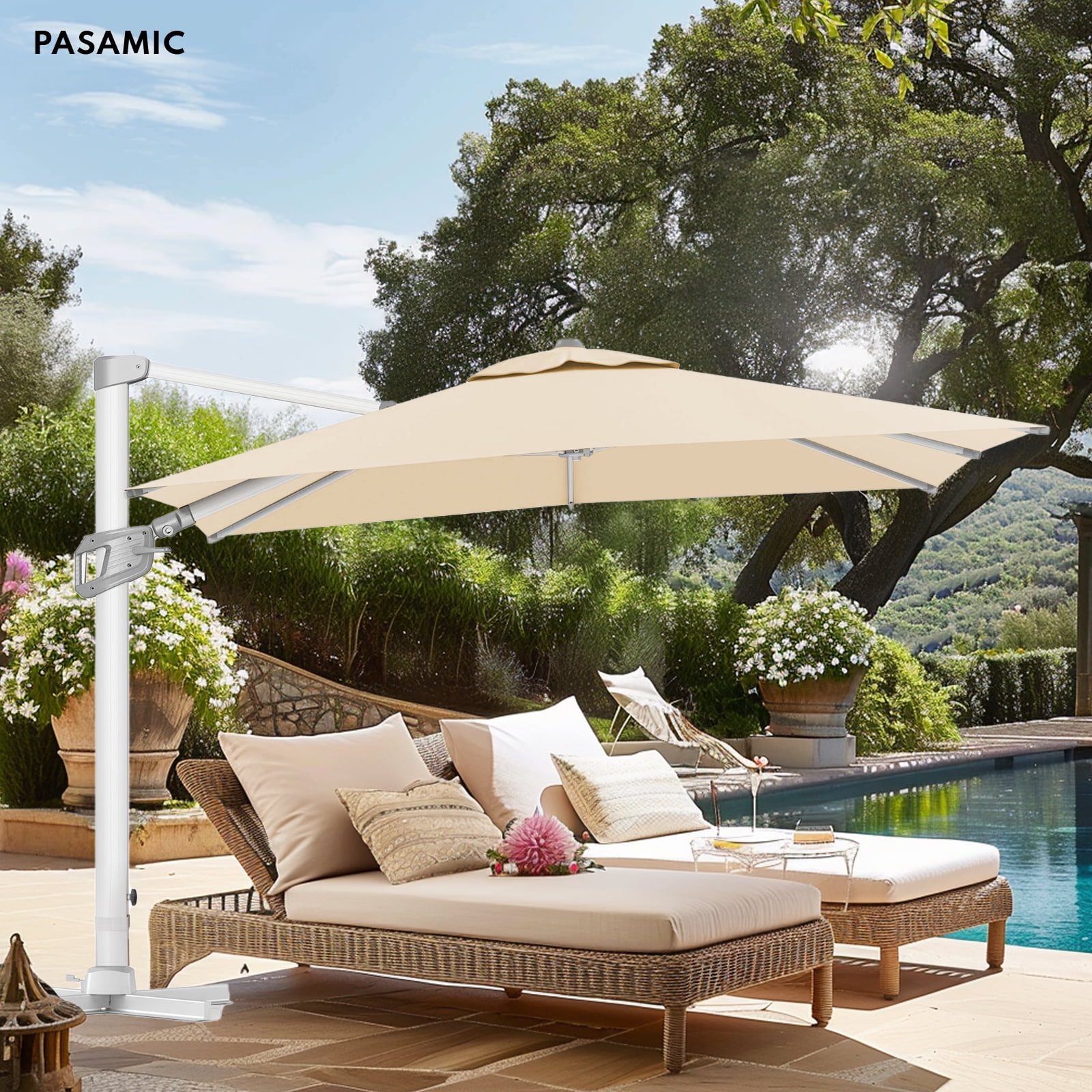 bluu patio umbrellas 10 FT Offset Umbrella Outdoor Cantilever Umbrella Hanging Umbrellas, Fade Resistant & Waterproof Solution-Dyed Canopy Fabric with Infinite Tilt, Crank & Cross Base (Dark Grey) : Patio, Lawn BLUU 15ft Large Patio Umbrellas