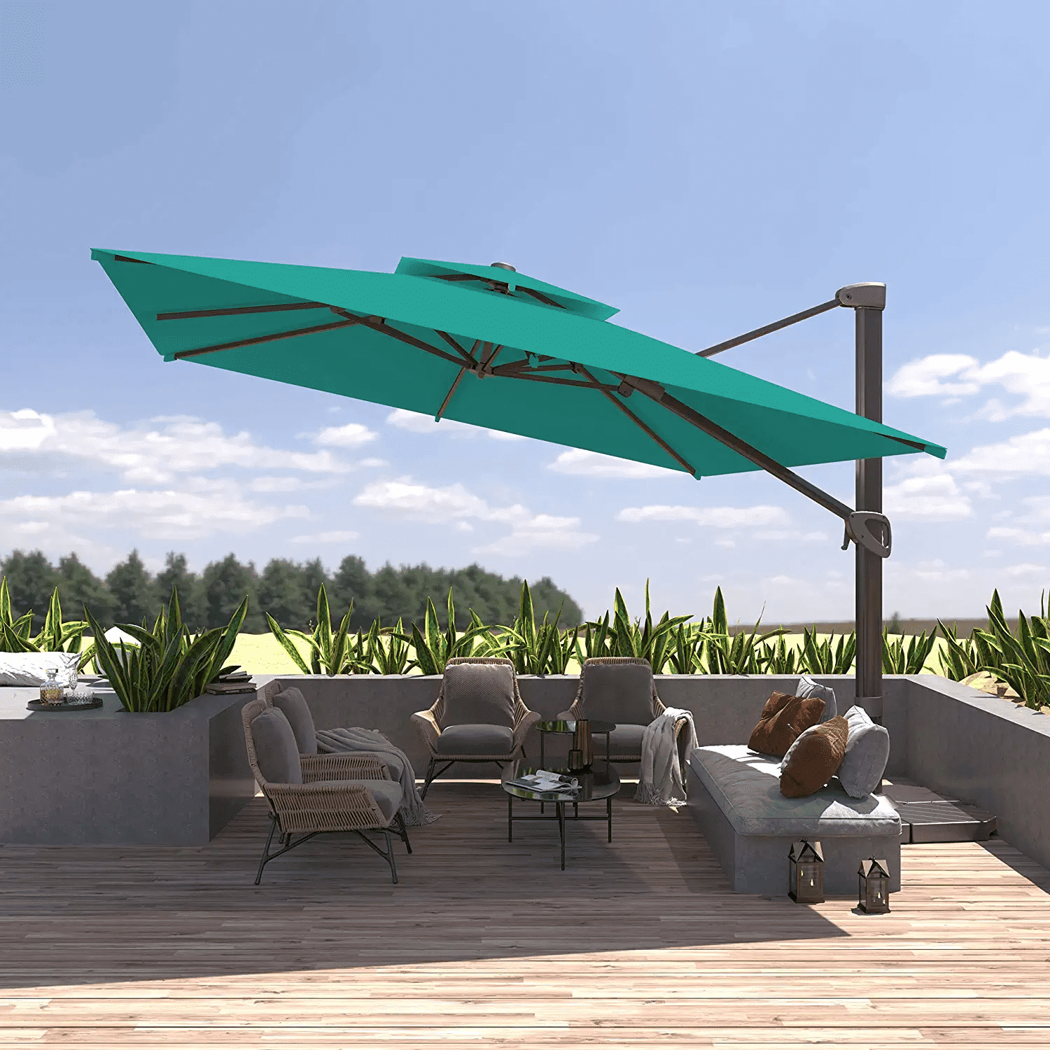 BLUU REDWOOD 11 FT Patio Umbrella Offset Cantilever Outdoor Umbrella