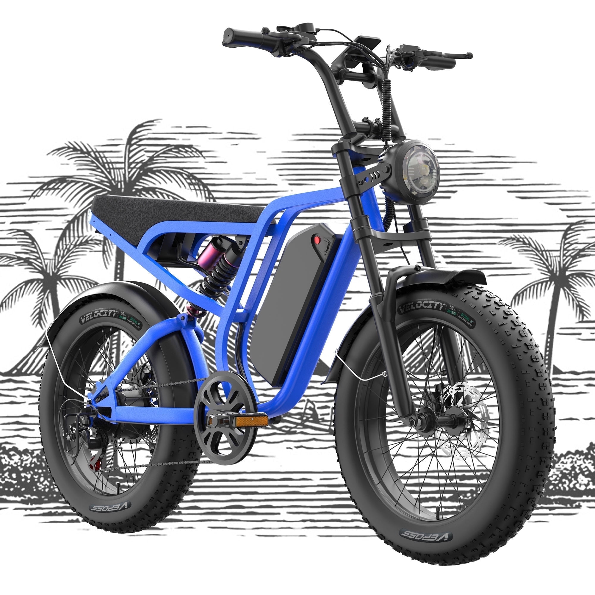 BLUVALL 35MPH Electric Bike for Adult, 20"*4.0 Fat Tire Ebike, Peak 1500W 52V 20AH E-Mountain Bicycle UL2849