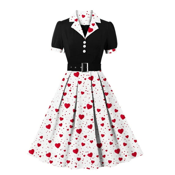 BLVB 1950s Vintage Shirt Dress for Women Short Sleeve V Neck Tea Party Dress Retro Style Cocktail Dresses