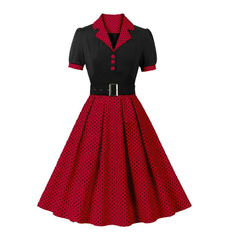 BLVB 1950s Vintage Shirt Dress for Women Short Sleeve V Neck BLVB 1950s Vintage Shirt Dress for Women Short Sleeve V Neck