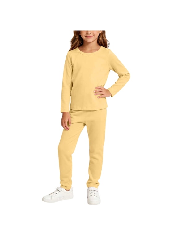 1T-12Y Toddler Kids Girls Boys Soft Comfy 2PCS Set Long Sleeve Plain Shirts and Pants Sets Cotton Sleepwear Lounge Pajama Sets(Yellow,2-3 Years)