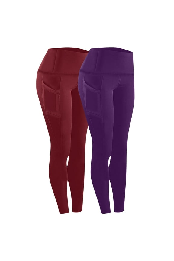 2 Pack High Waisted Leggings with Pockets for Women-Soft Athletic Pants for Running Yoga Workout