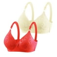 thumbnail image 1 of BLVB 2 Pack Wireless Full Coverage Plus Size Bras for Women Comfort Lace Bralettes Lift V Neck Bra Red 4, 1 of 3