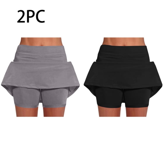 BLVB 2 Pack Womens Summer Tennis Skirts with Shorts High Waisted Stretchy Sports Athletic Workout Golf Skorts