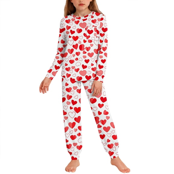 BLVB 2 Piece Boys Girls Valentine's Day Pajamas Kids Long Sleeve Top and Pants Pajamas Pjs Sleepwear Set for Kids 5-14 Years