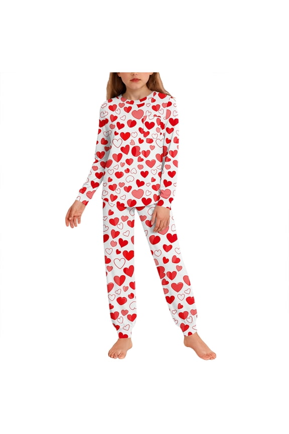 2 Piece Boys Girls Valentine's Day Pajamas Kids Long Sleeve Top and Pants Pajamas Pjs Sleepwear Set for Kids 5-14 Years
