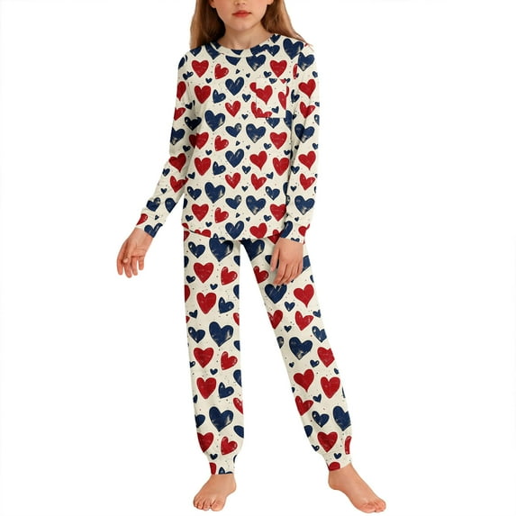 BLVB 2 Piece Boys Girls Valentine's Day Pajamas Kids Long Sleeve Top and Pants Pajamas Pjs Sleepwear Set for Kids 5-14 Years
