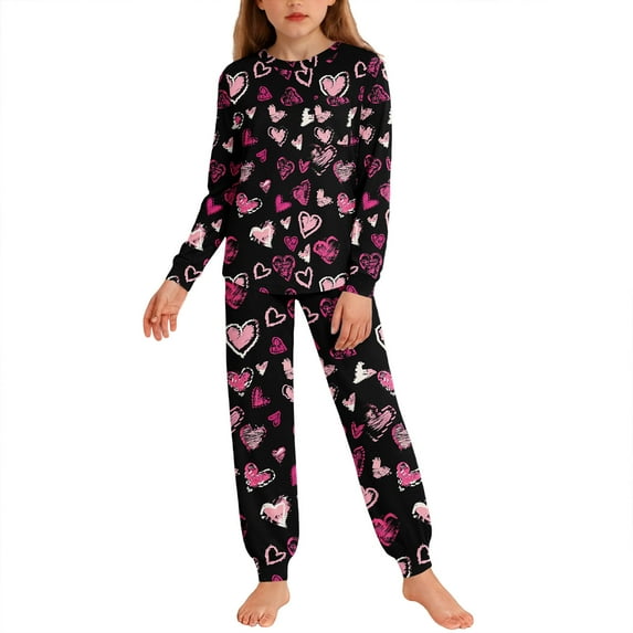 BLVB 2 Piece Boys Girls Valentine's Day Pajamas Kids Long Sleeve Top and Pants Pajamas Pjs Sleepwear Set for Kids 5-14 Years