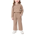 thumbnail image 1 of BLVB 2 Piece Outfits for Toddler Girls Textured Long Sleeve Button down Shirts with Loose Wide Leg Pants Sets with Pockets Kids Spring Clothes, 1 of 6