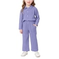 thumbnail image 1 of BLVB 2 Piece Outfits for Toddler Girls Textured Long Sleeve Button down Shirts with Loose Wide Leg Pants Sets with Pockets Kids Spring Clothes, 1 of 6