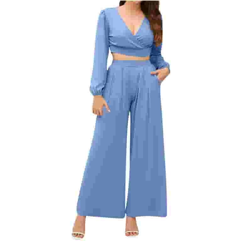 BLVB 2 Piece Outfits for Women 2025 Fall Long Sleeve Wrap V BLVB 2 Piece Outfits for Women 2025 Fall Long Sleeve Wrap V