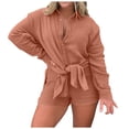 thumbnail image 1 of BLVB 2 Piece Outfits for Women Casual Long Sleeve Button down Oversized Shirts and Shorts Lounge Sets Fall Tracksuit, 1 of 9