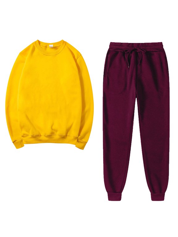 2 Piece Sweatsuits for Women Joggering Match Sets Crewneck Sweatshirts Pullover Solid Color Sweatpants Tracksuits