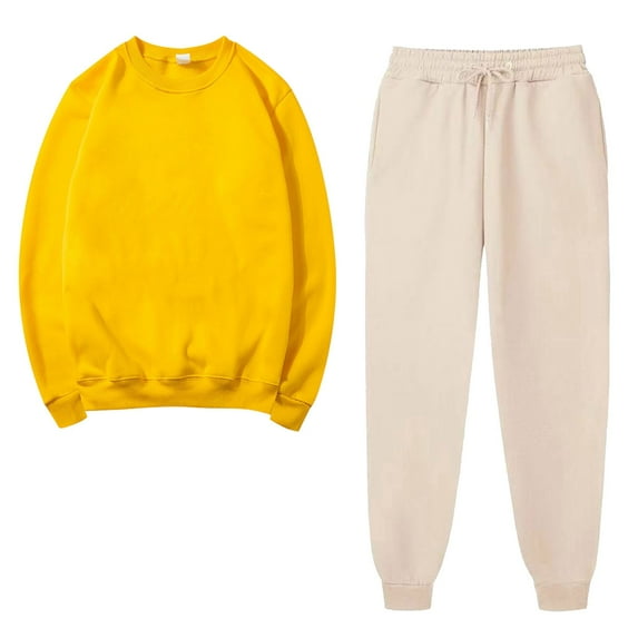 BLVB 2 Piece Sweatsuits for Women Joggering Match Sets Crewneck Sweatshirts Pullover Solid Color Sweatpants Tracksuits