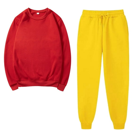 BLVB 2 Piece Sweatsuits for Women Joggering Match Sets Crewneck Sweatshirts Pullover Solid Color Sweatpants Tracksuits