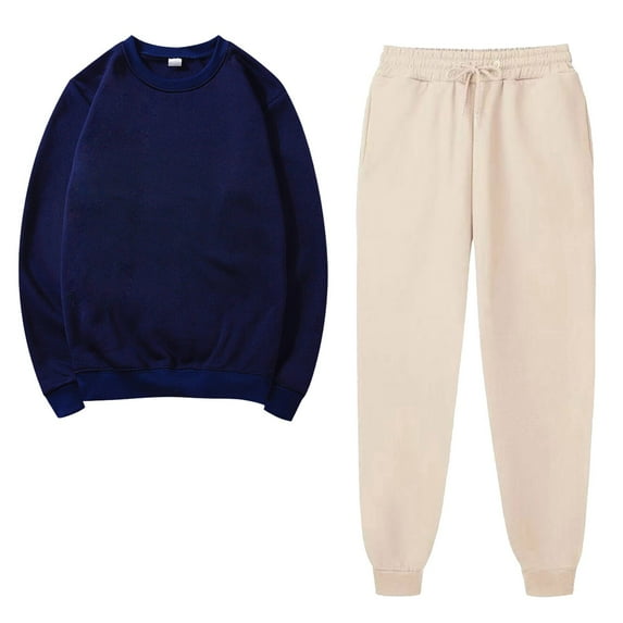 BLVB 2 Piece Sweatsuits for Women Joggering Match Sets Crewneck Sweatshirts Pullover Solid Color Sweatpants Tracksuits