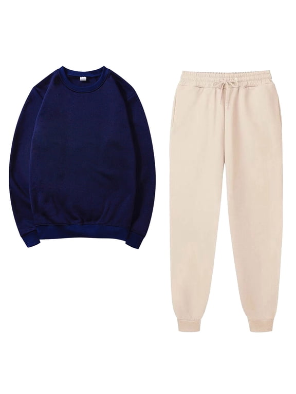 2 Piece Sweatsuits for Women Joggering Match Sets Crewneck Sweatshirts Pullover Solid Color Sweatpants Tracksuits