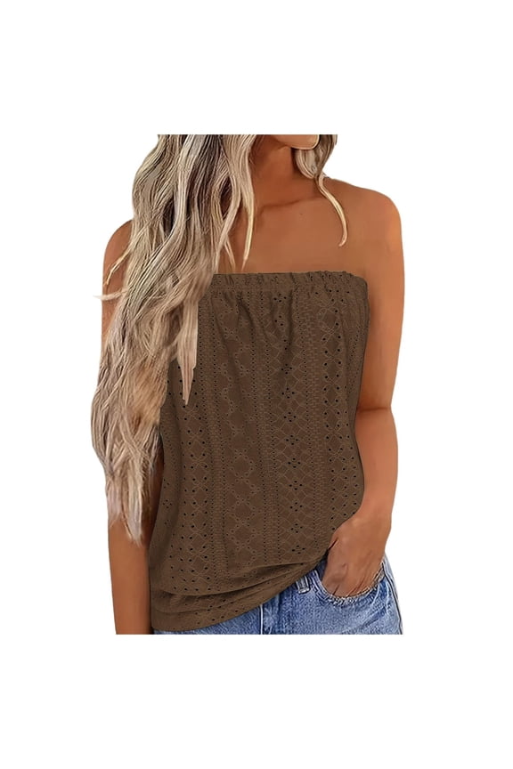 Summer Bandeau Tube Tops for Women Strapless Eyelet Tank Tops Sleeveless Backless Shirts Beach Vacation Clothes