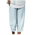 thumbnail image 1 of BLVB Summer Capri Pants for Women High Elastic Waist Cotton Linen Capris Casual Loose Lounge Beach Pants with Pockets, 1 of 6