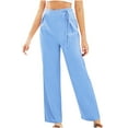 thumbnail image 1 of BLVB Summer Fashion Wide Leg Pants for Women Lace up Waist Solid Color Loose Lounge Pants Casual Comfy Trousers, 1 of 5