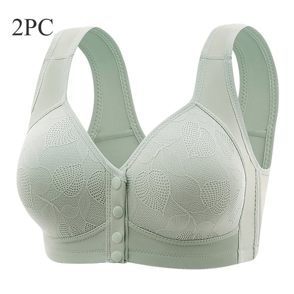 BLVB 2PC Bras for Women Front Closure Convenient Bras Full Coverage Wireless Everyday Bra with Support Green