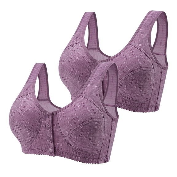 BLVB 2PC Front Closure Bras for Women Soft Lightly Lined Comfort Bras Full Coverage Wireless Everyday Sleep Bra Purple