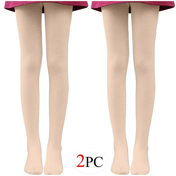 BLVB 2PC Girls Tights Women Dance Stockings Soft Footed Opaque Tights for Toddler, Kids and Women Beige 2