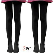 BLVB 2PC Girls Tights Women Dance Stockings Soft Footed Opaque Tights for Toddler, Kids and Women Black 2