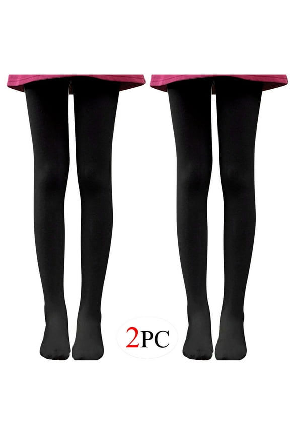 2PC Girls Tights Women Dance Stockings Soft Footed Opaque Tights for Toddler, Kids and Women Black 2