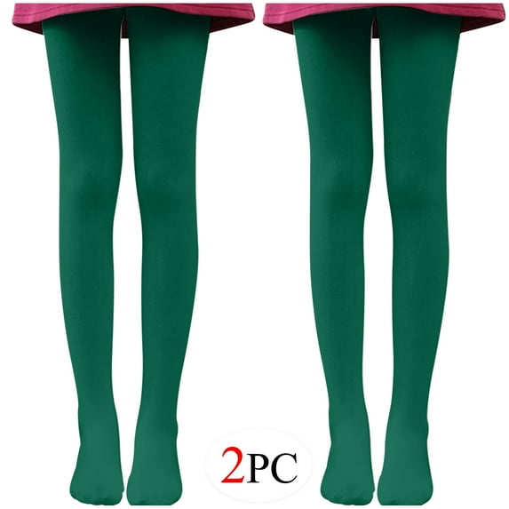 BLVB 2PC Girls Tights Women Dance Stockings Soft Footed Opaque Tights for Toddler, Kids and Women Green