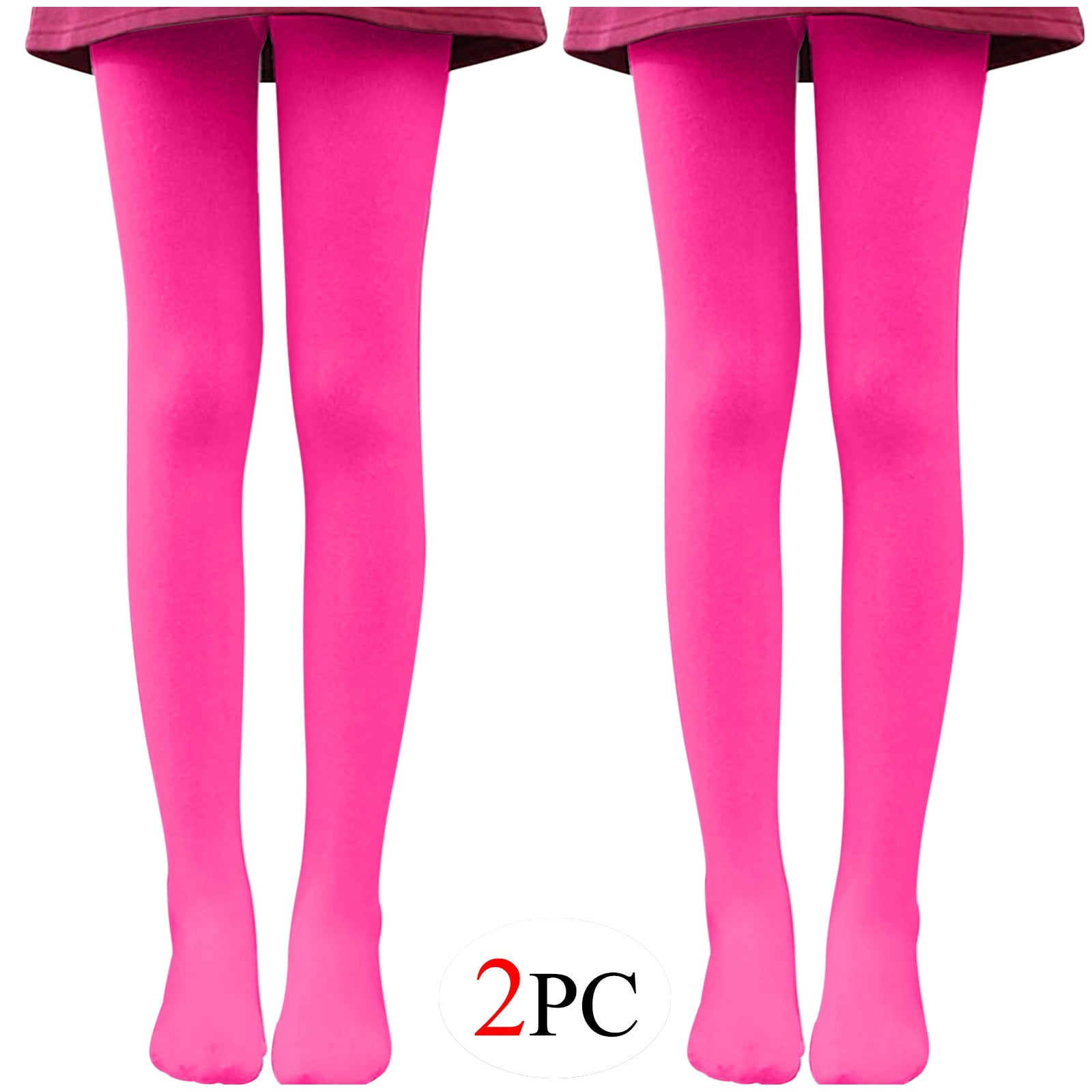 BLVB 2PC Girls Tights Women Dance Stockings Soft Footed Opaque Tights for Toddler Kids and Women Hot Pink