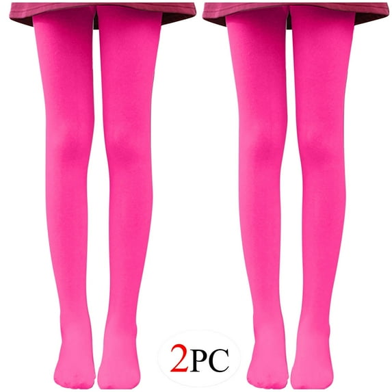 BLVB 2PC Girls Tights Women Dance Stockings Soft Footed Opaque Tights for Toddler, Kids and Women Hot Pink