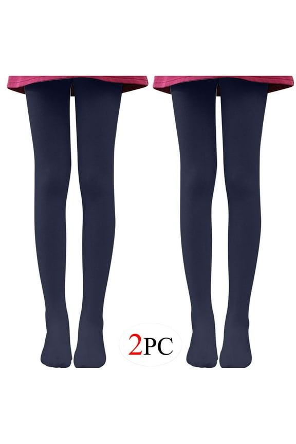 2PC Girls Tights Women Dance Stockings Soft Footed Opaque Tights for Toddler, Kids and Women Navy